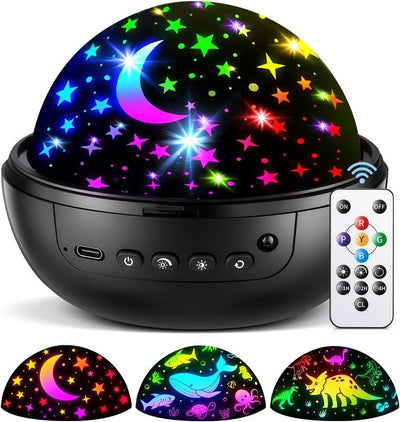 360° Rotating Kids Galaxy Projector – Remote Controlled Night Light with 3 Film Discs