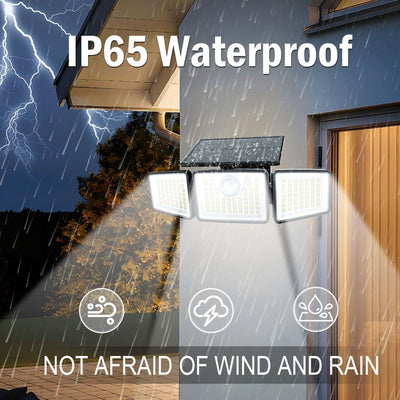 Solar Outdoor Security Spotlights, 2500LM 3-Head Dimmable Adjustable IP65 Waterproof