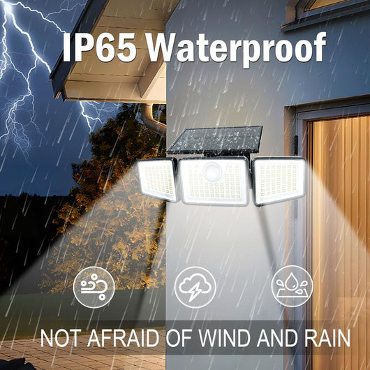 Solar Outdoor Security Spotlights, 2500LM 3-Head Dimmable Adjustable IP65 Waterproof