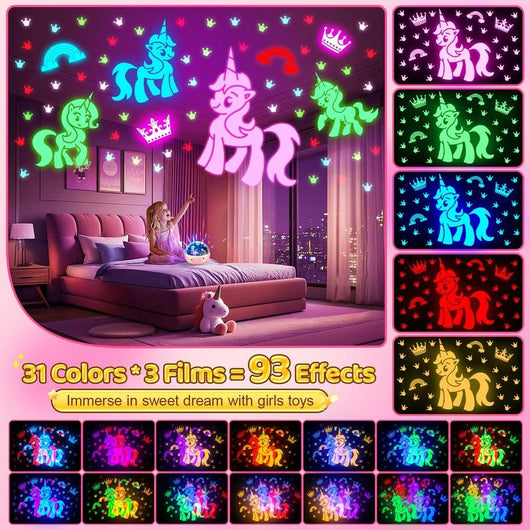 360° Rotating Kids Galaxy Projector – Remote Controlled Night Light with 3 Film Discs