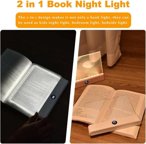 Book Light, Rechargeable Clear LED Flat Reading Light with & Timer, Dimmable Panel Plate Lamp Book Full Page Light for Reading in Bed at Night