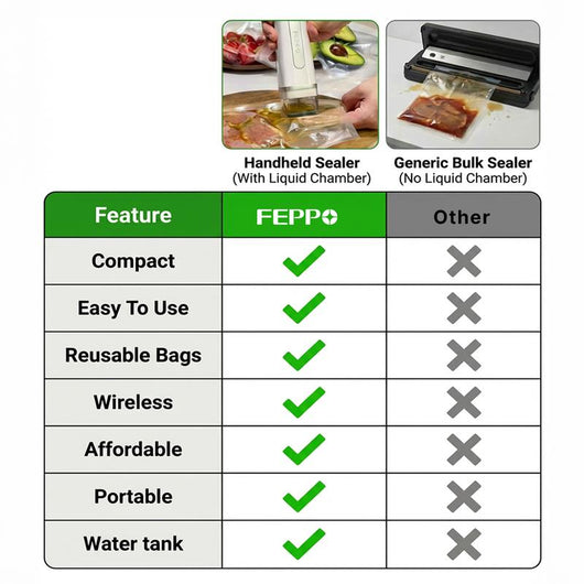 Vacuum Sealer for Food with Visible Water Tank, 10 Reusable Bags,Powerful Suction, Handheld Rechargeable
