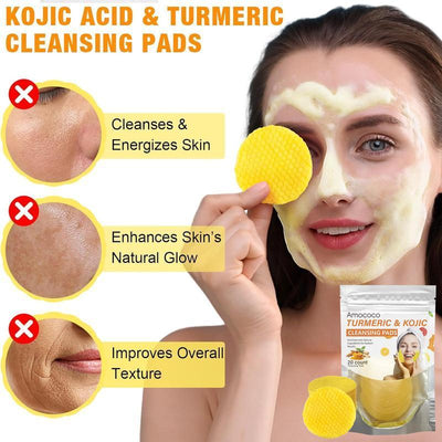 Turmeric & Kojic Acid Cleansing Pads - 20pcs Gentle Facial Cleanser Pads, Deep Clean, Soft Texture, Multi-Pack Skincare