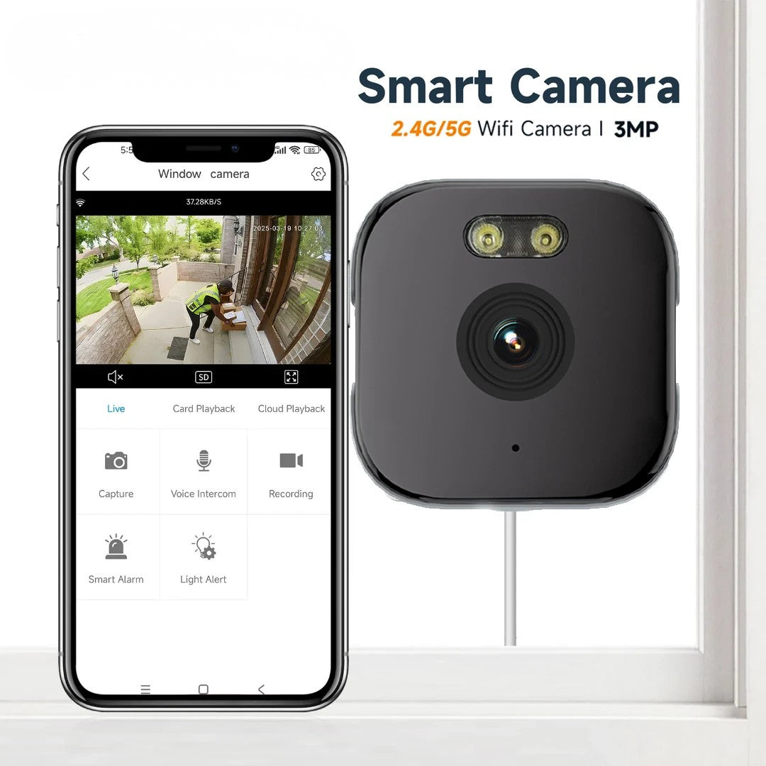 PaneProtect WindowCam | 2.4/5GHz Wi-Fi | 3MP Resolution | Full-Color Night Vision Through Window |