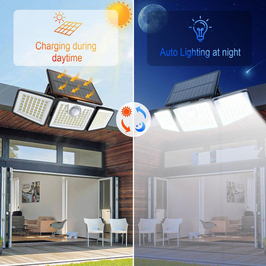 Solar Outdoor Security Spotlights, 2500LM 3-Head Dimmable Adjustable IP65 Waterproof