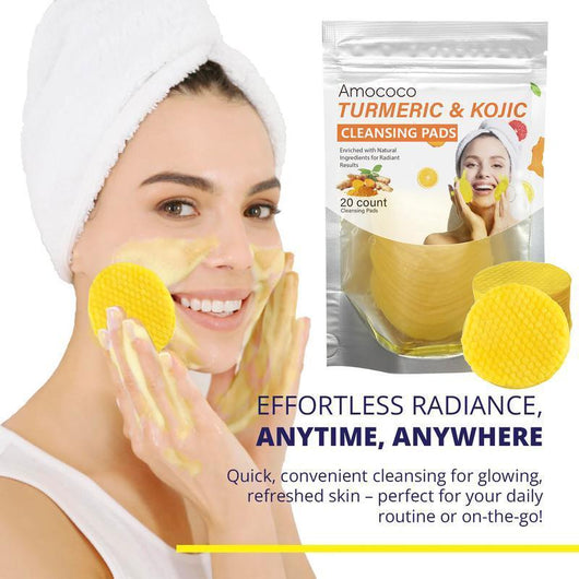 Turmeric & Kojic Acid Cleansing Pads - 20pcs Gentle Facial Cleanser Pads, Deep Clean, Soft Texture, Multi-Pack Skincare
