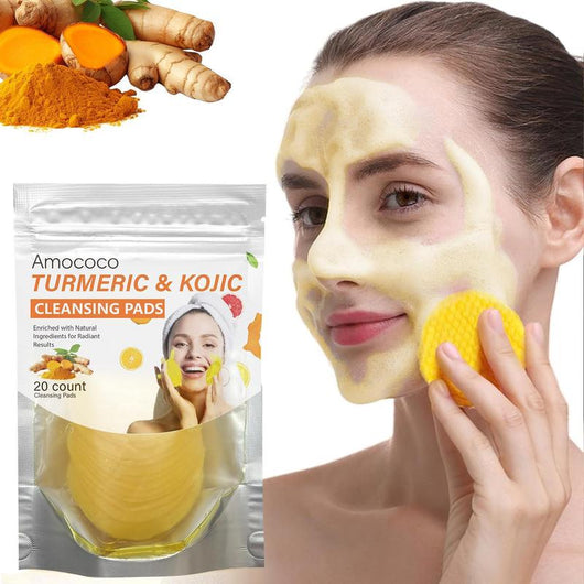 Turmeric & Kojic Acid Cleansing Pads - 20pcs Gentle Facial Cleanser Pads, Deep Clean, Soft Texture, Multi-Pack Skincare
