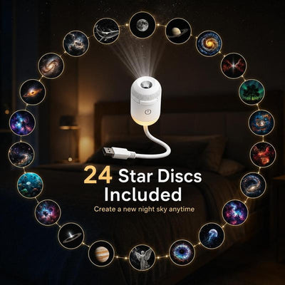USB Star Sky Projector Lamp 24 Discs, Mini Galaxy Night Light for Bedroom