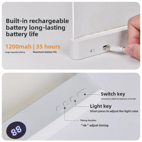 Book Light, Rechargeable Clear LED Flat Reading Light with & Timer, Dimmable Panel Plate Lamp Book Full Page Light for Reading in Bed at Night