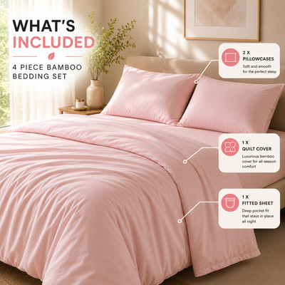 Inscentive - 400TC Bamboo Quilt/Duvet Cover 4 Piece Set – Deep Pocket, Silky Soft & Temperature Regulating