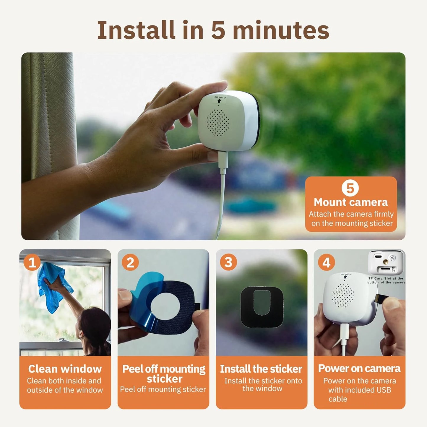 PaneProtect WindowCam | 2.4/5GHz Wi-Fi | 3MP Resolution | Full-Color Night Vision Through Window |