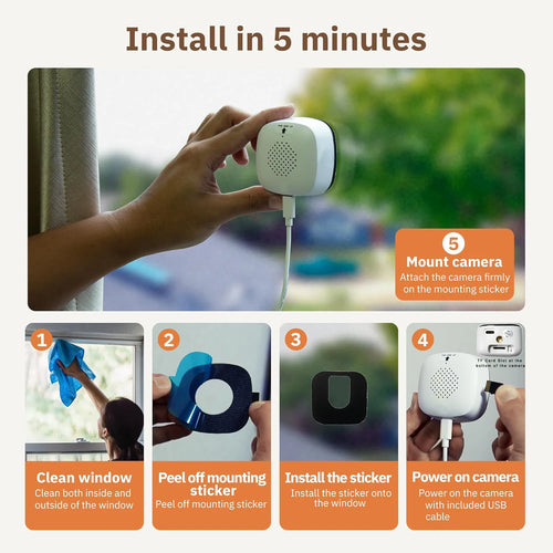 PaneProtect WindowCam | 2.4/5GHz Wi-Fi | 3MP Resolution | Full-Color Night Vision Through Window |