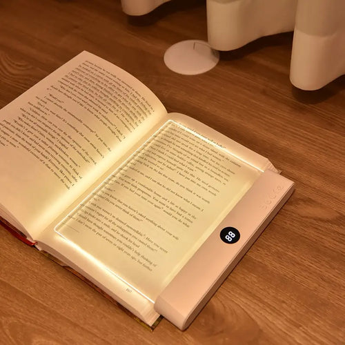Book Light, Rechargeable Clear LED Flat Reading Light with & Timer, Dimmable Panel Plate Lamp Book Full Page Light for Reading in Bed at Night