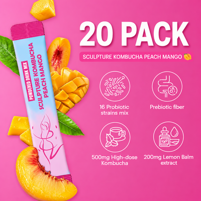 Korean Kombucha Powder Drink Mix, Peach Mango, Sugar Free, Prebiotic Fiber & 16 Probiotic Strains