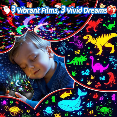 360° Rotating Kids Galaxy Projector – Remote Controlled Night Light with 3 Film Discs